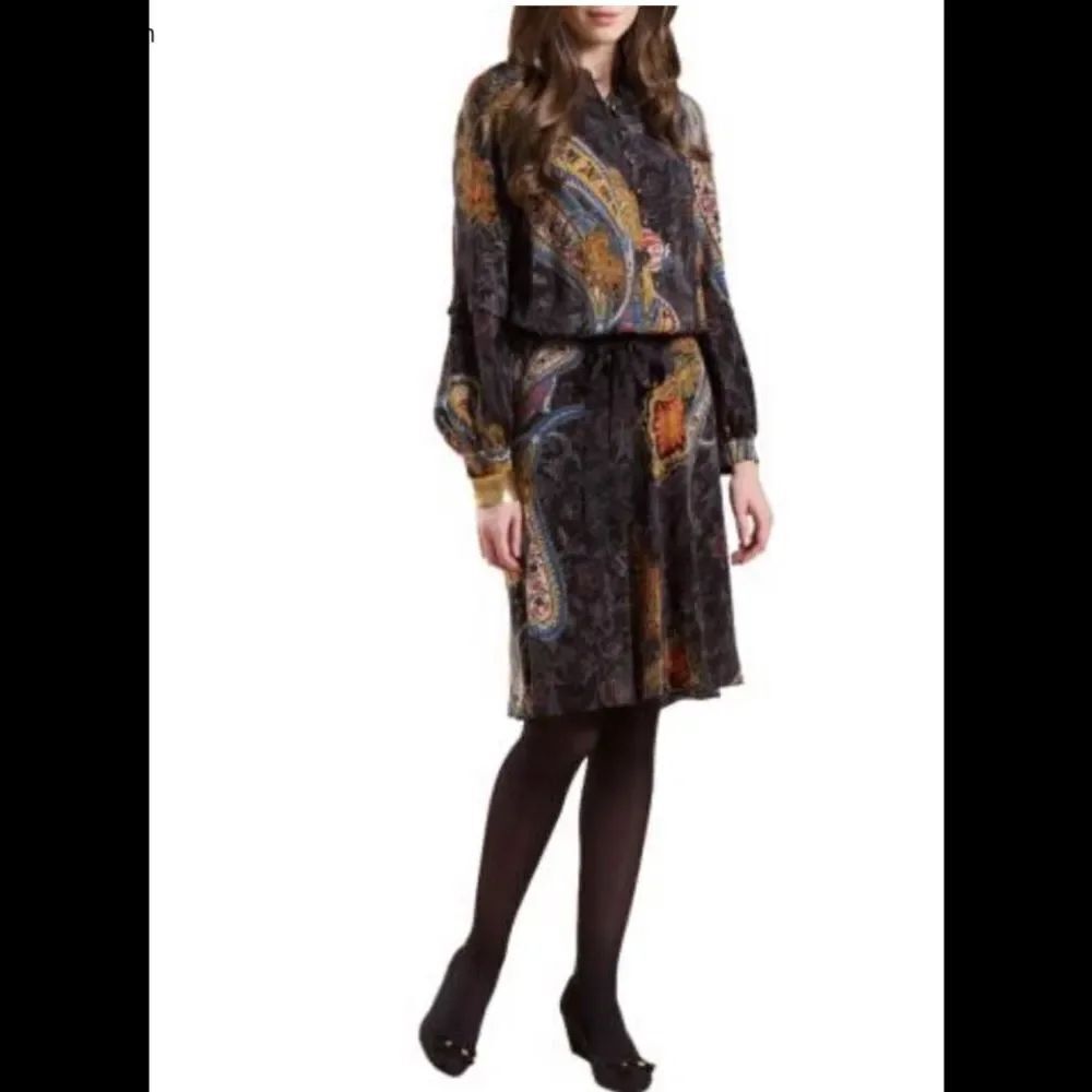 MONSOON Vintage Priya black paisley print silk long sleeves midi dress 4